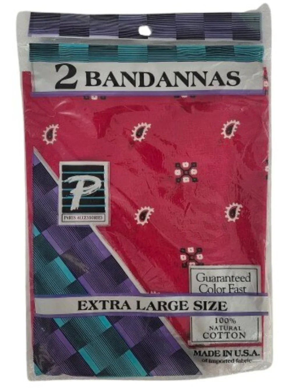 Vintage 2 Pack XL Red Bandanas Paris Accessories 100% Natural Cotton NEW